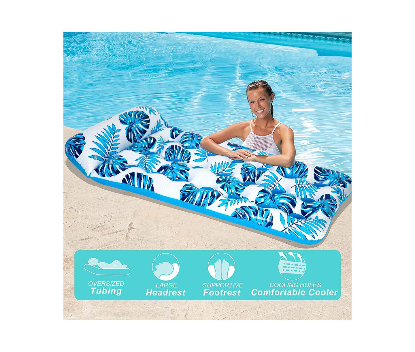 Детская игрушка Cowin Inflatable Pool Float Mat 73"x34" with Headrest, 250 Lbs Capacity, Ages 14+, цвет: 1 Синий — фото 3