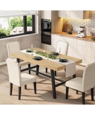 55 Inch Wood Color Industrial Dining Table Rectangular Heavy Duty Kitchen Table with Metal Legs for 2 to 4, Small Space