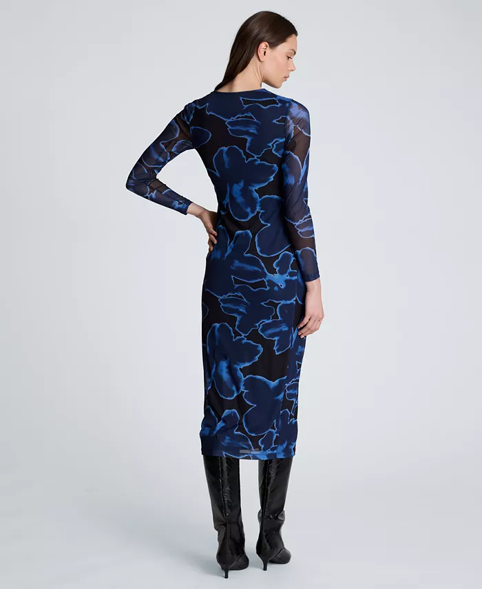 Women's Knot-Front Printed Mesh Midi Dress - thumbnail 4
