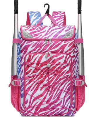 Zebra Print Baseball and Softball Gear Backpack for Ages 8-14 – Youth Bat Bag with Ventilated Shoe Compartment for Players' Stuff