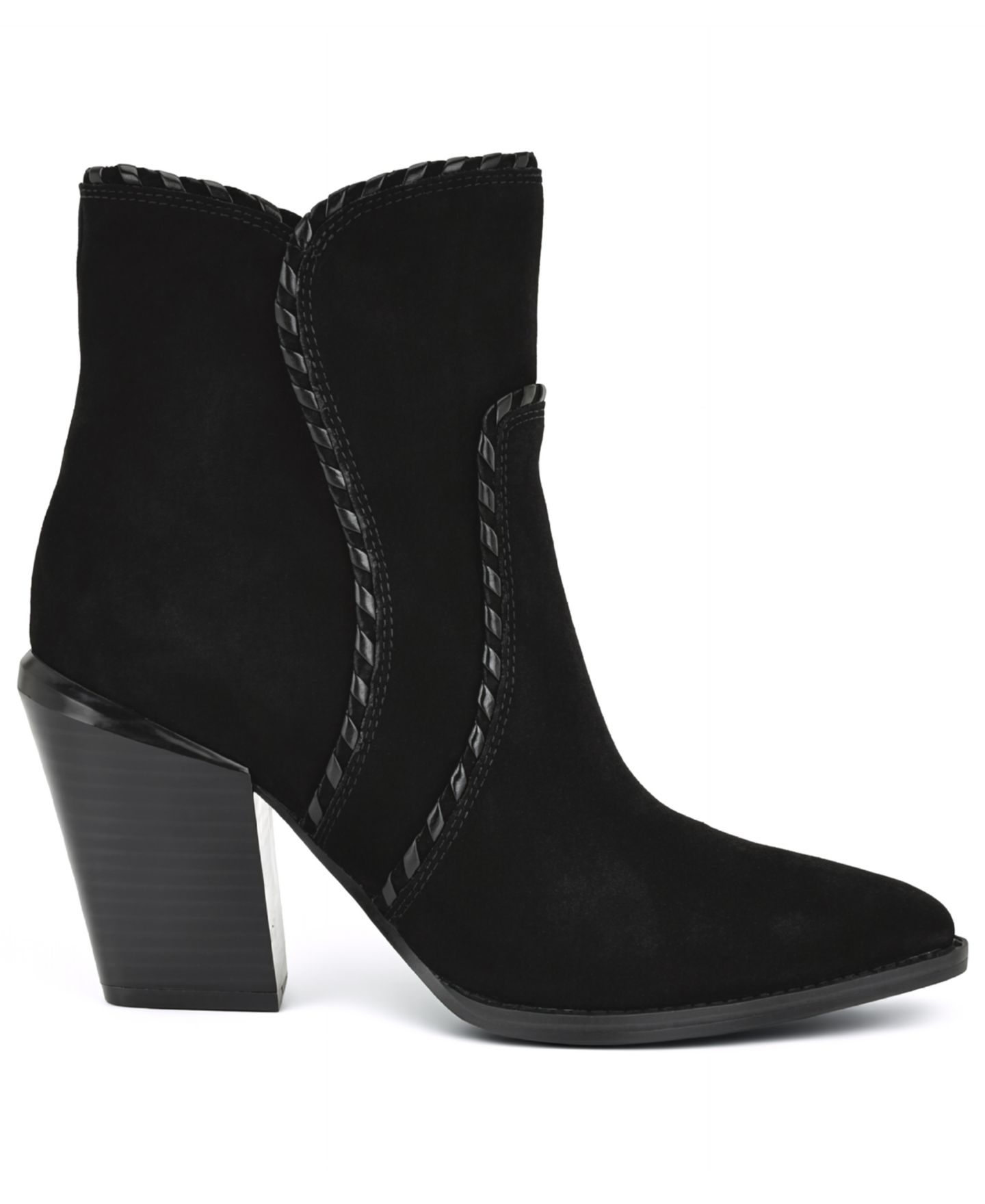 Женские ботинки Nine West Raxton Suede Whipstitch Block Heel Booties, цвет: Чёрный замшевый — фото 2
