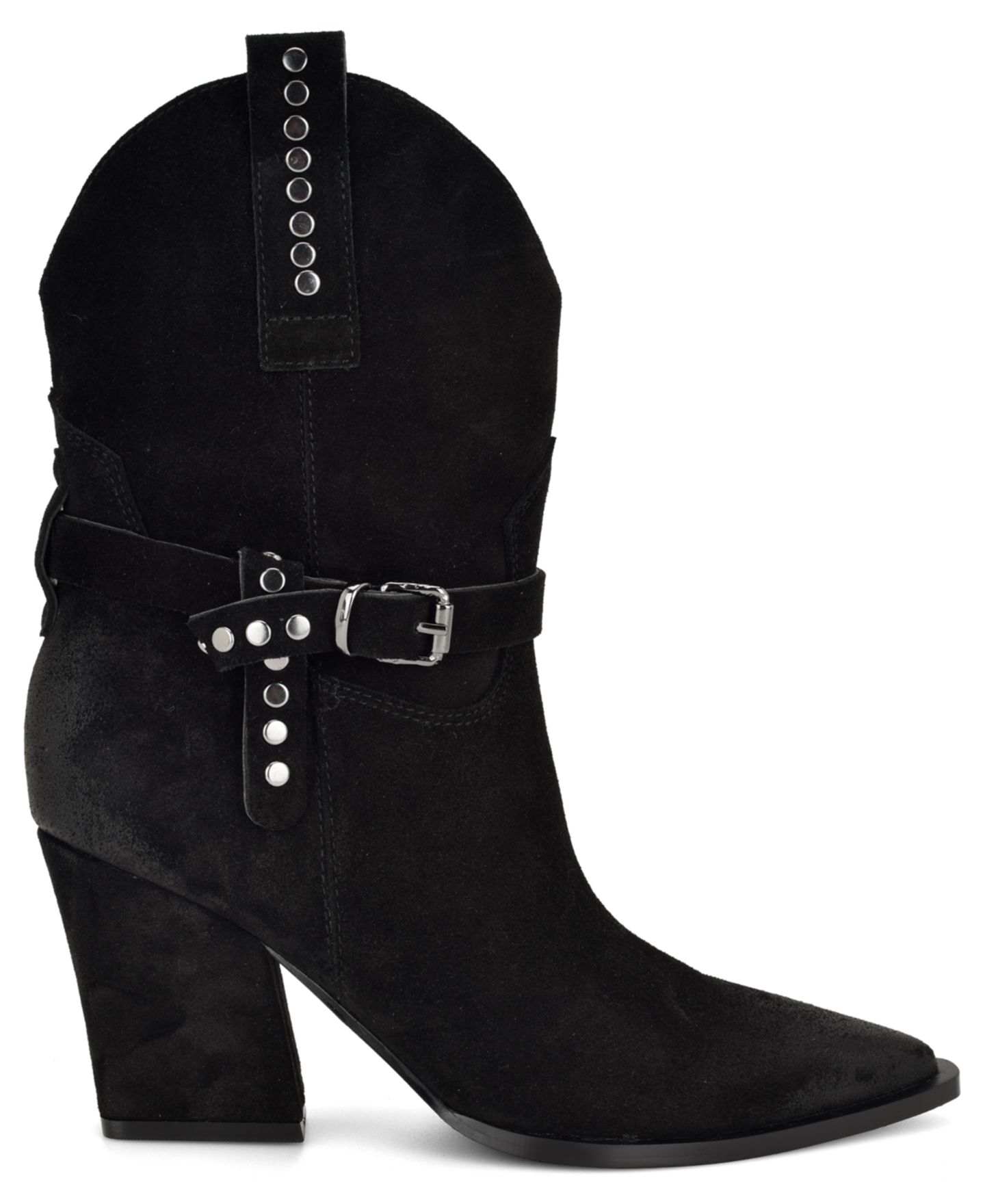 Женские ботинки Nine West Weslie Suede Western Block Heel Booties, цвет: Чёрный замшевый — фото 2