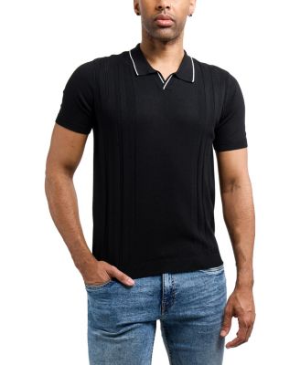 Men's Johnny Collar Textured Stripe Sweater Polo