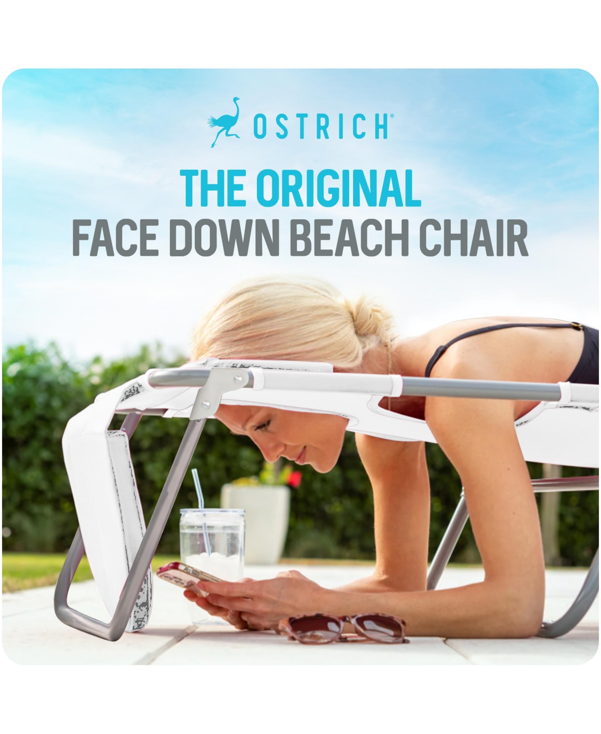 Ostrich Deluxe 3N1 Lightweight Outdoor Lawn Beach Lounge Chair with Footrest