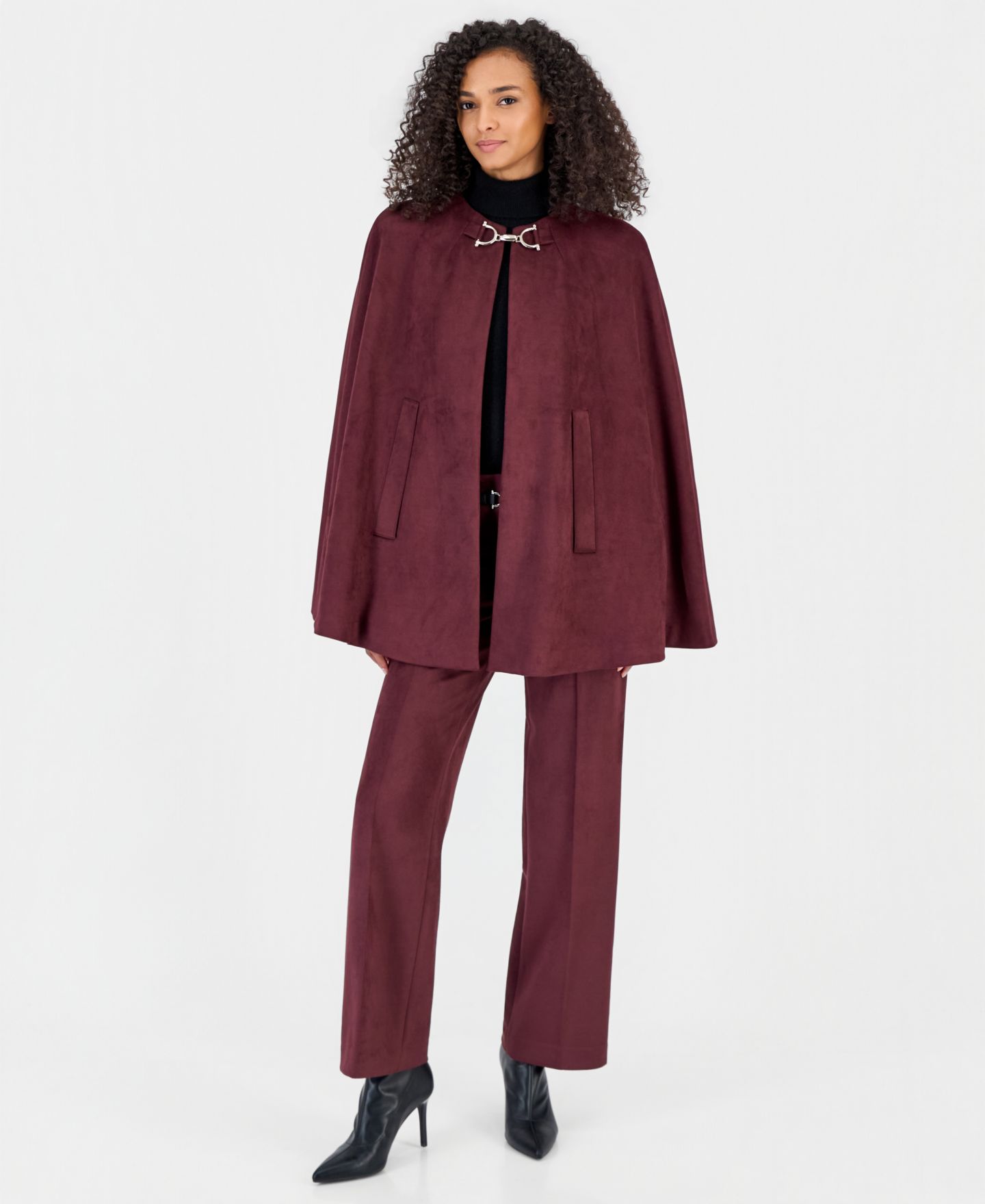 Женская накидка Anne Klein Scuba Suede Long Cape, цвет: Barolo — фото 3