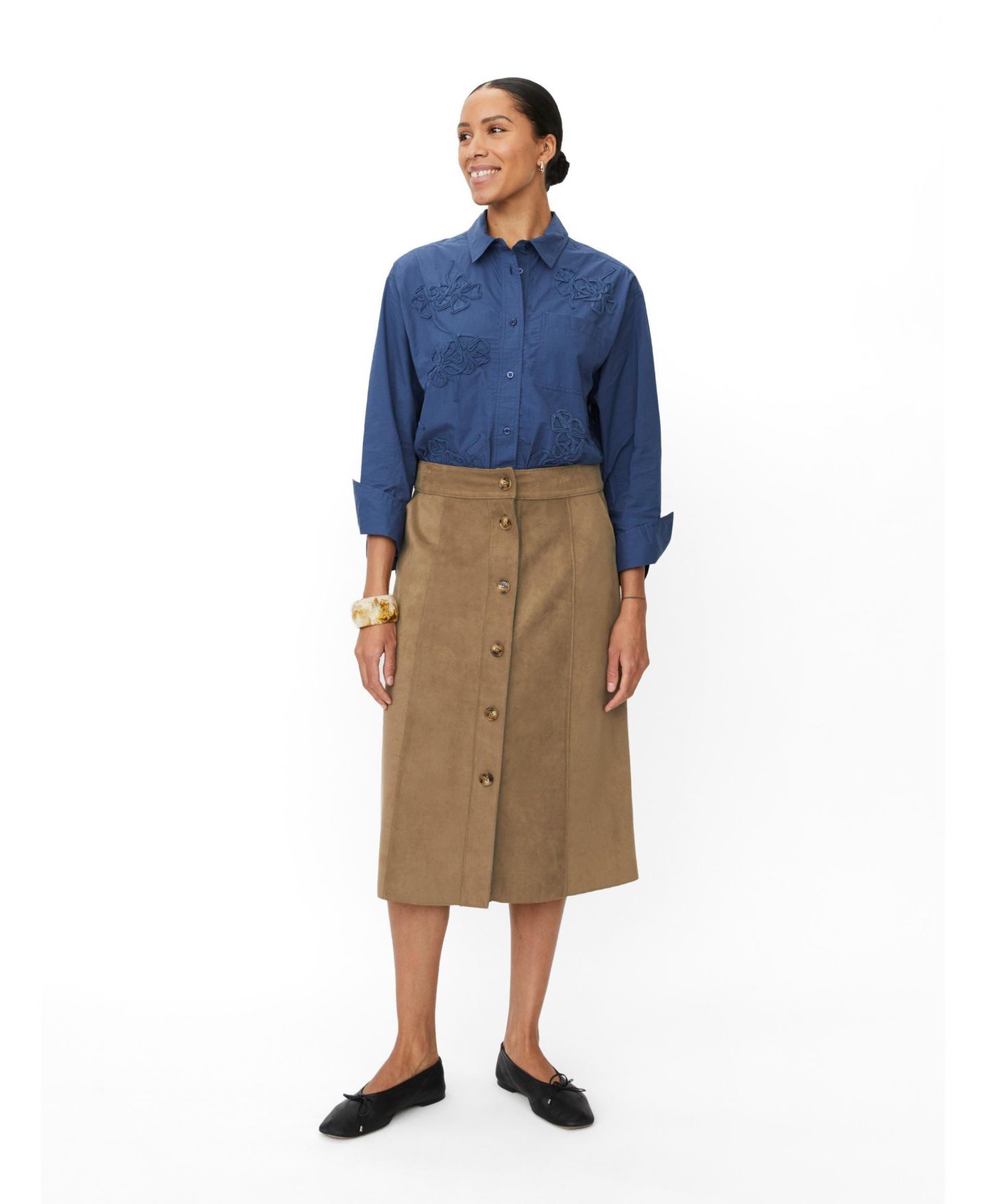 Женская юбка Masai Copenhagen Button Front Midi, цвет: Otter — фото 2
