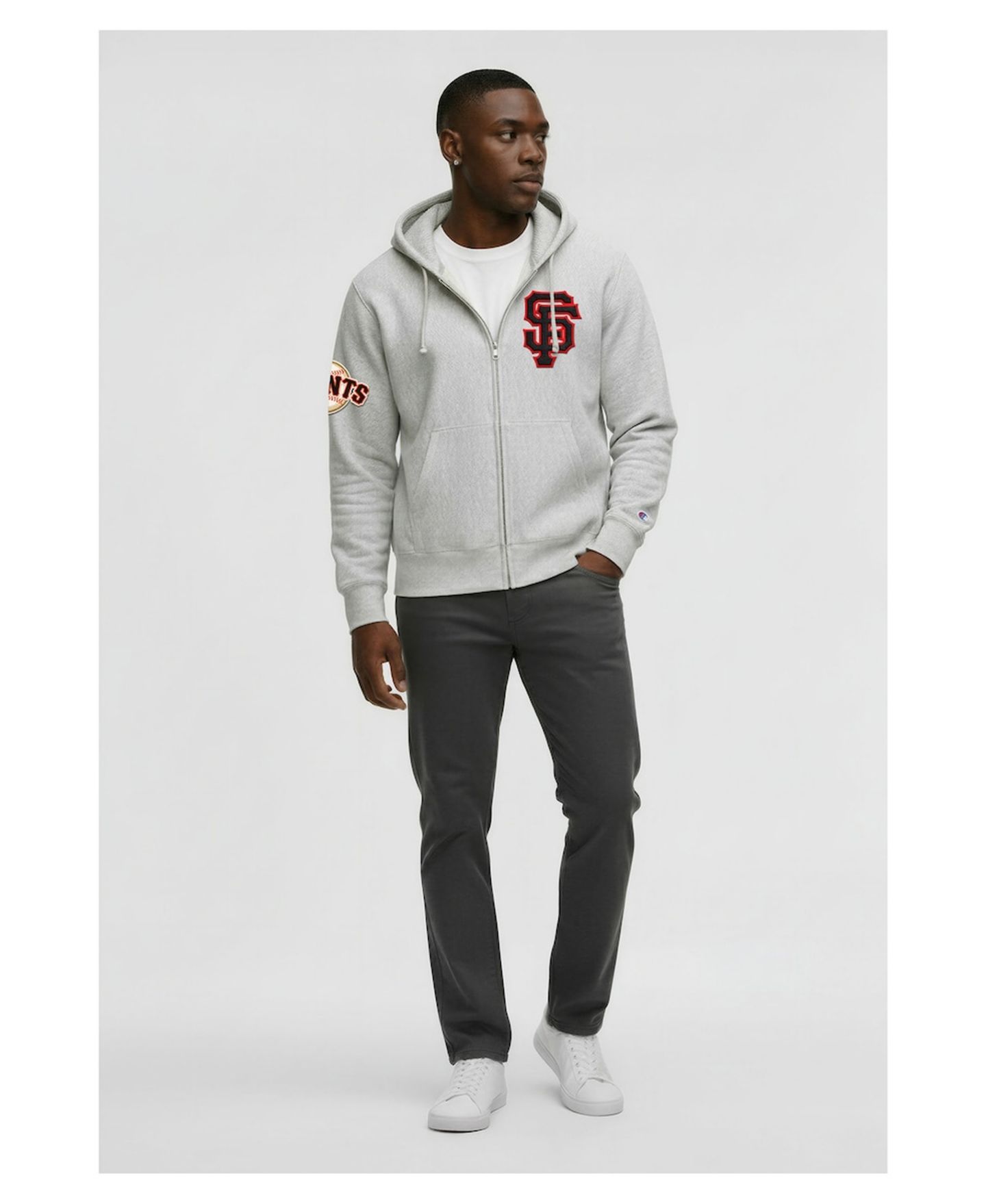 Мужская худи Champion San Francisco Giants Reverse Weave Chenille на молнии, Gray — фото 1
