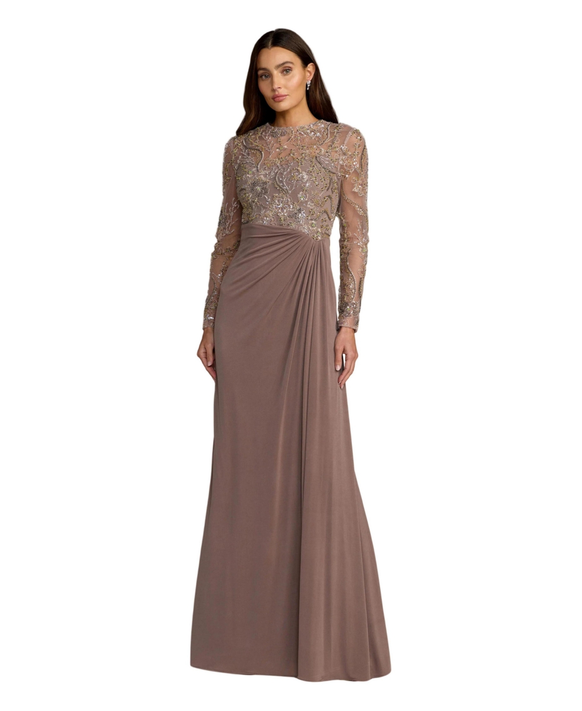 Mac Duggal Women's Embroidered Long Sleeve Jersey Evening Gown