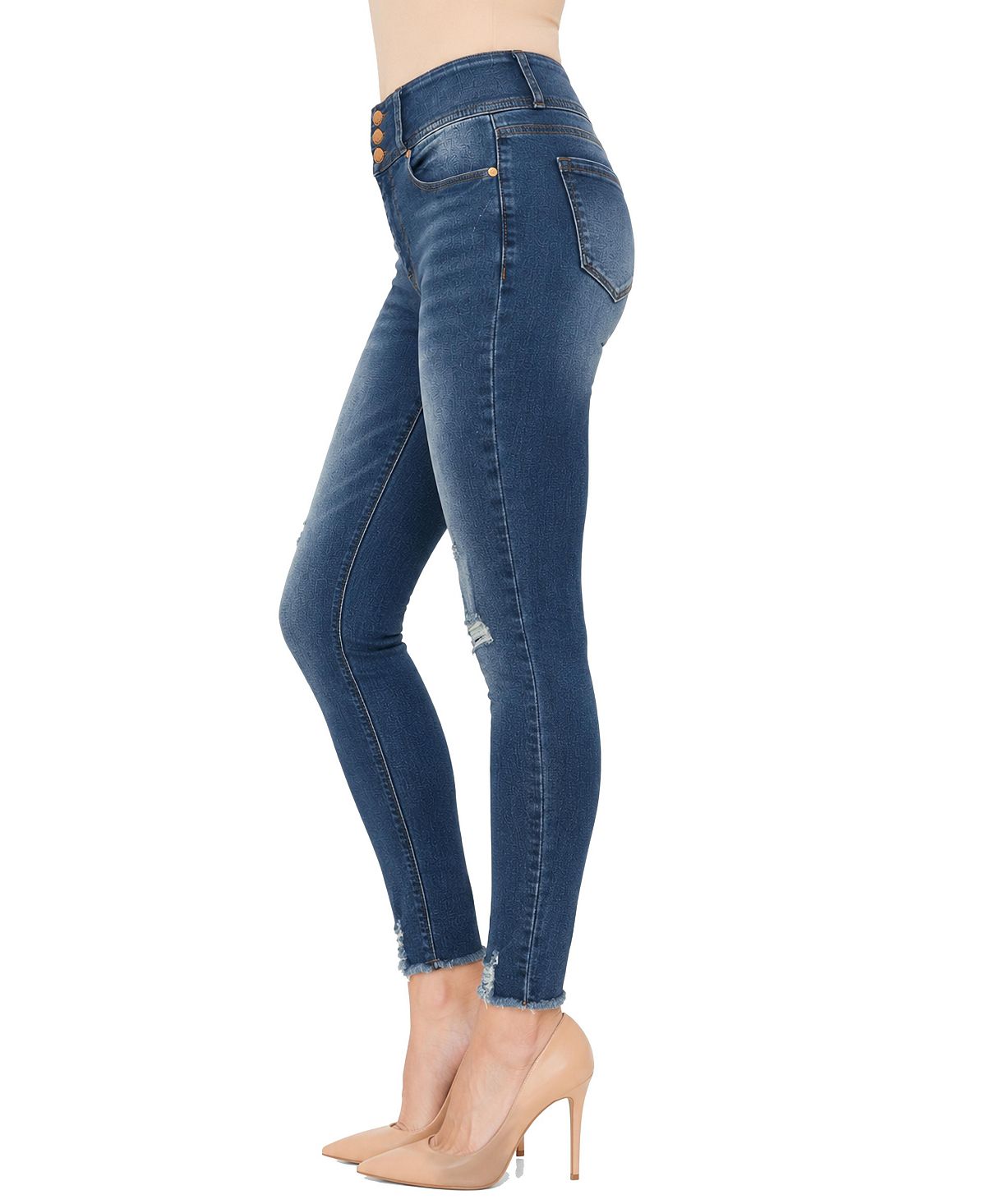 Indigo Poppy Women's Three Button Tummy Tuck High Rise Skinny view 3 — MAYCSS fashion products