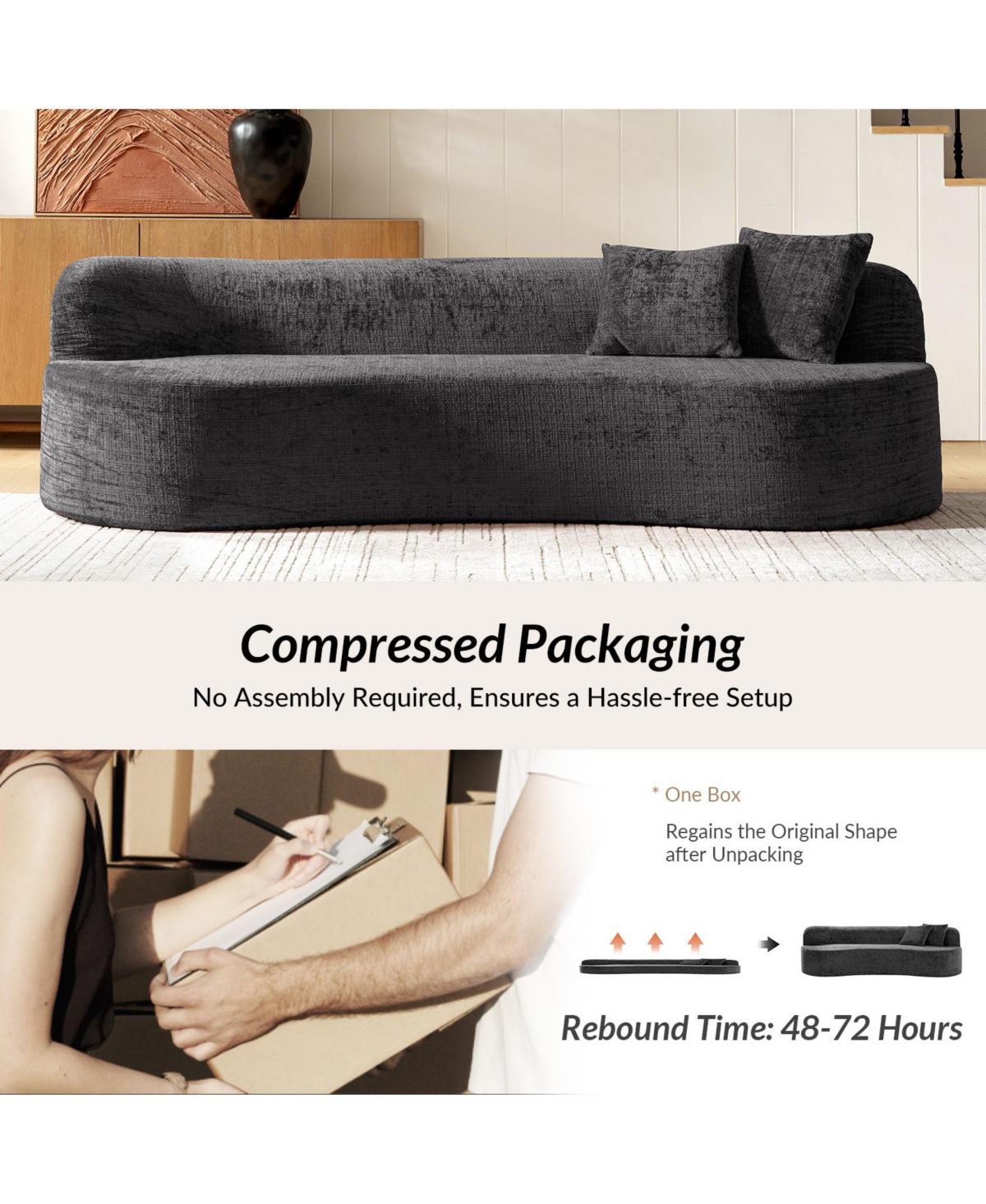 Hulala Home Eliseo 94.5inch W Modern Compression High-Density Foam Sofa with 2 Pillow and No Assembly Needed