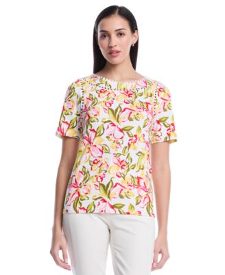 Petite Petal Print Short-Sleeve Top