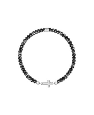Hematite Silver Cross Charm Bracelet
