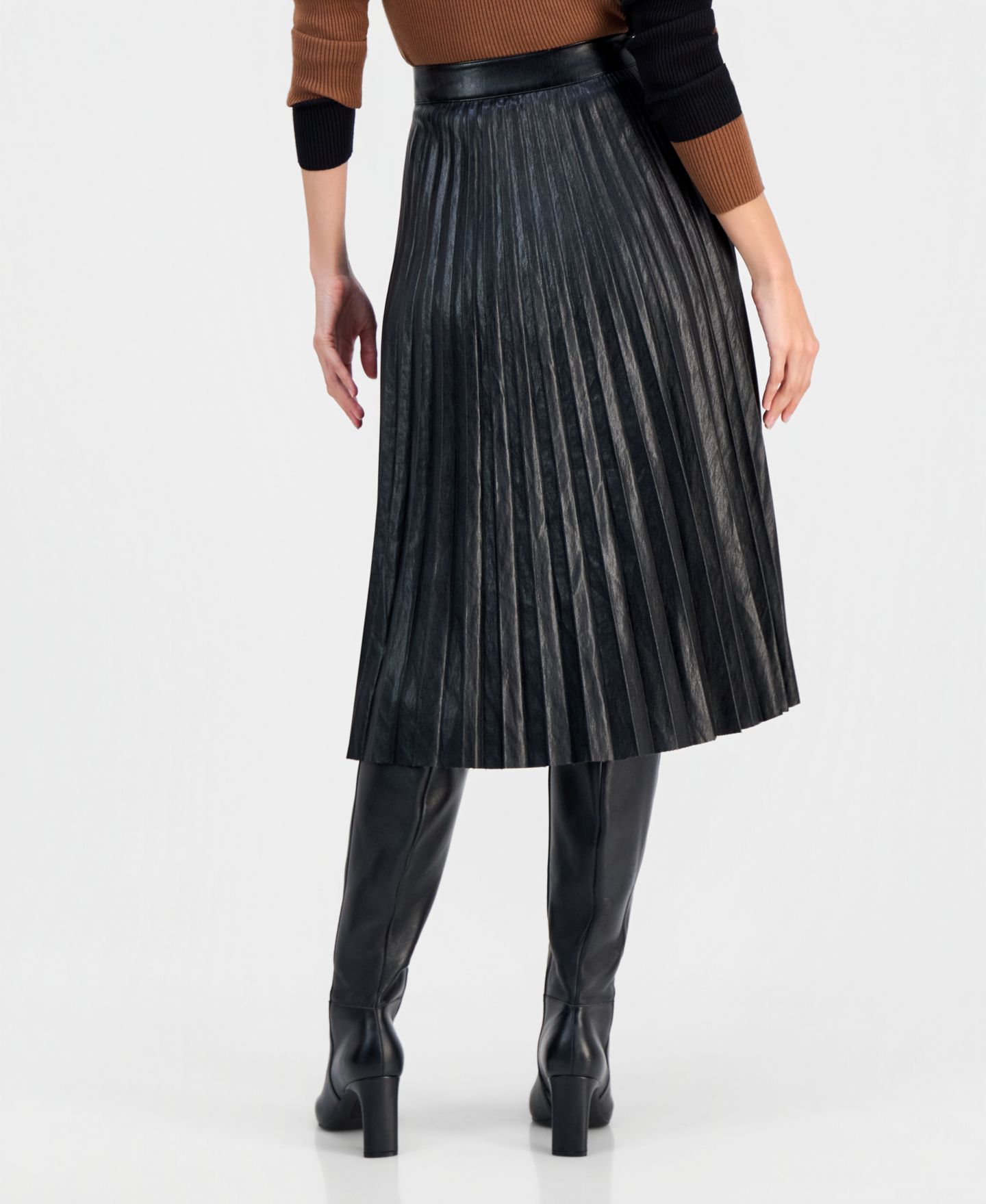 Женская юбка T Tahari Pleated Midi, цвет: Чёрный — фото 3