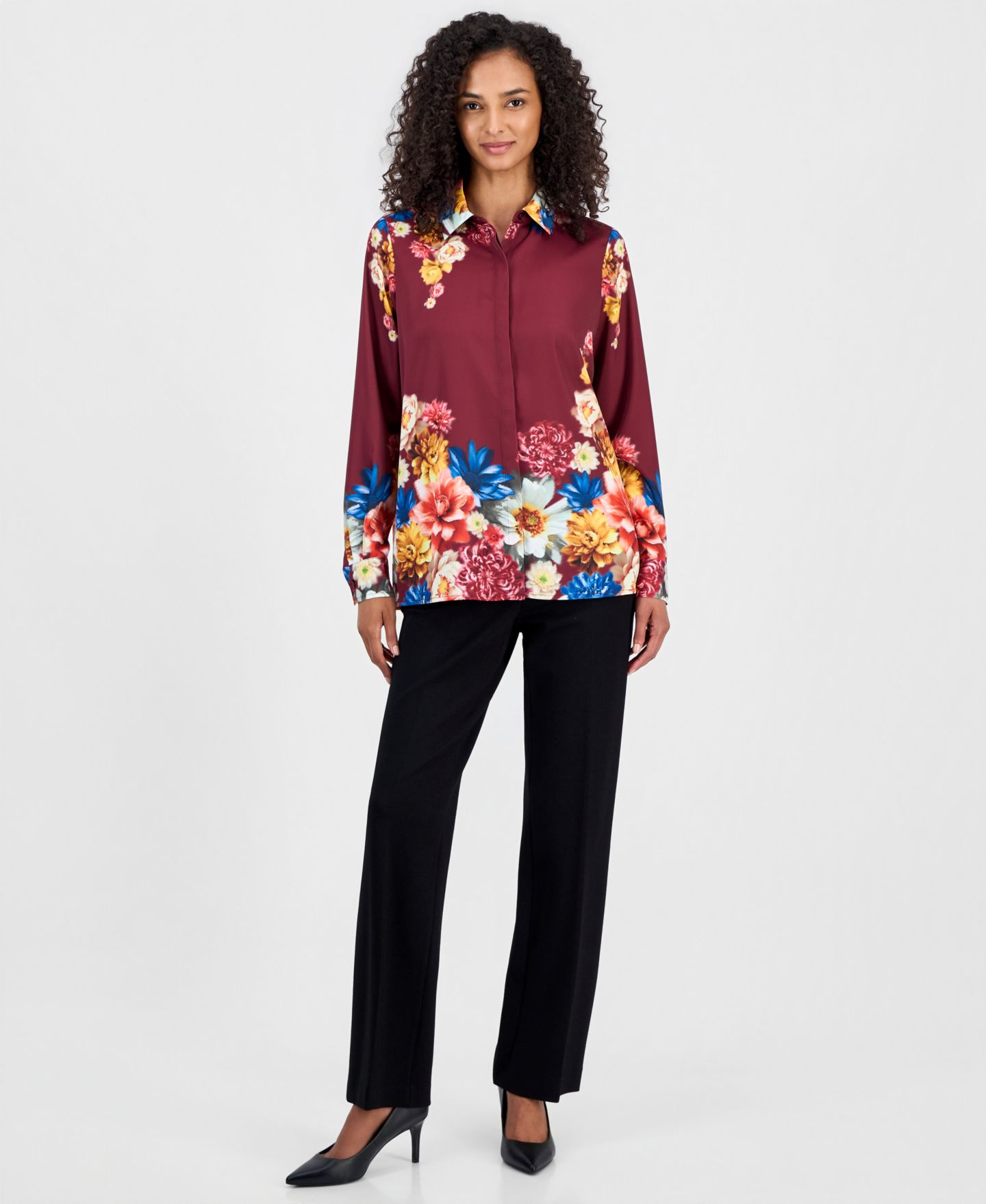 Женская блузка T Tahari Floral Button-Front Tunic Blouse, цвет: С принтом — фото 4