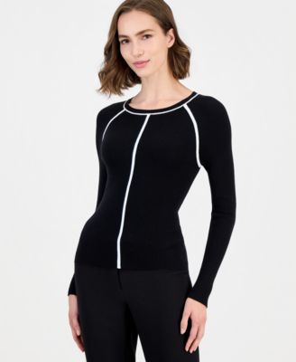 Women's Raglan-Sleeve Ribbed Crewneck Long-Sleeve Pullover Sweater
