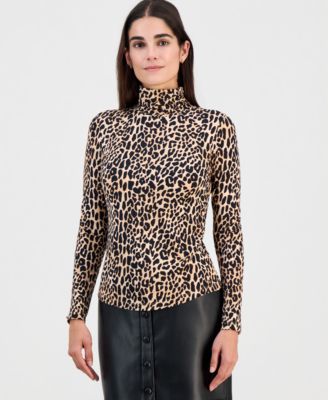 Women's Printed Shirred Turtleneck Top
