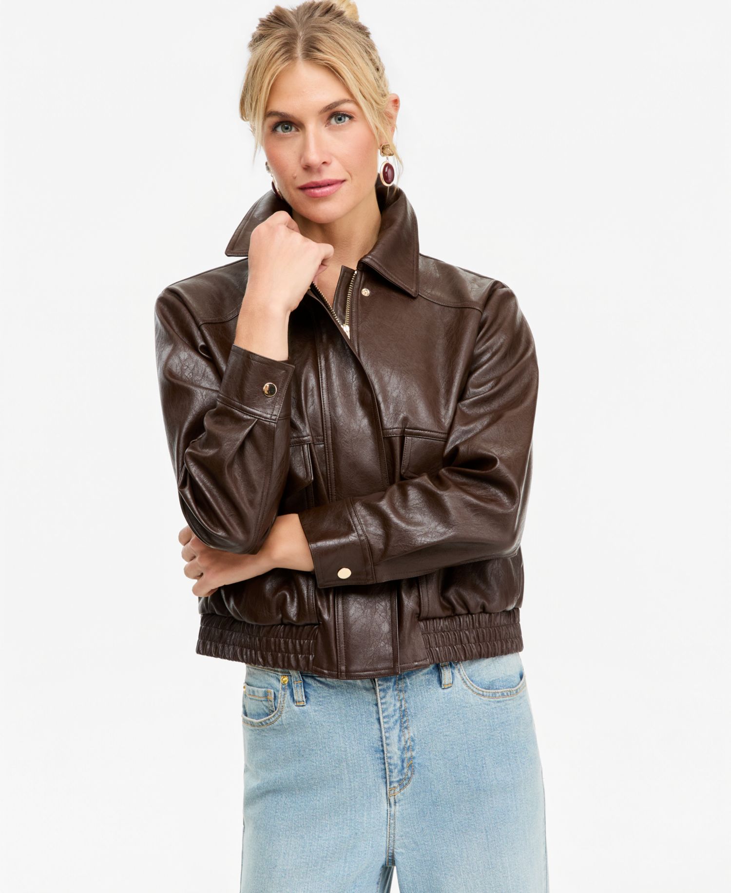 Women's Faux Leather Bomber Jacket