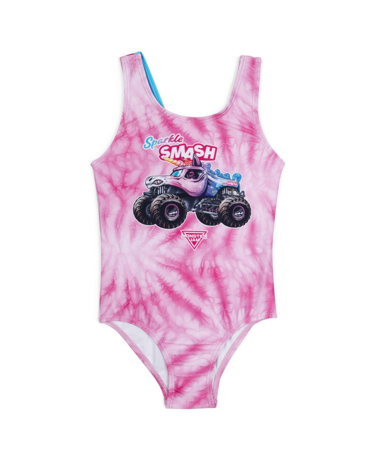 Monster Jam Girls Sparkle Smash One Piece Bathing Suit Upf 50+