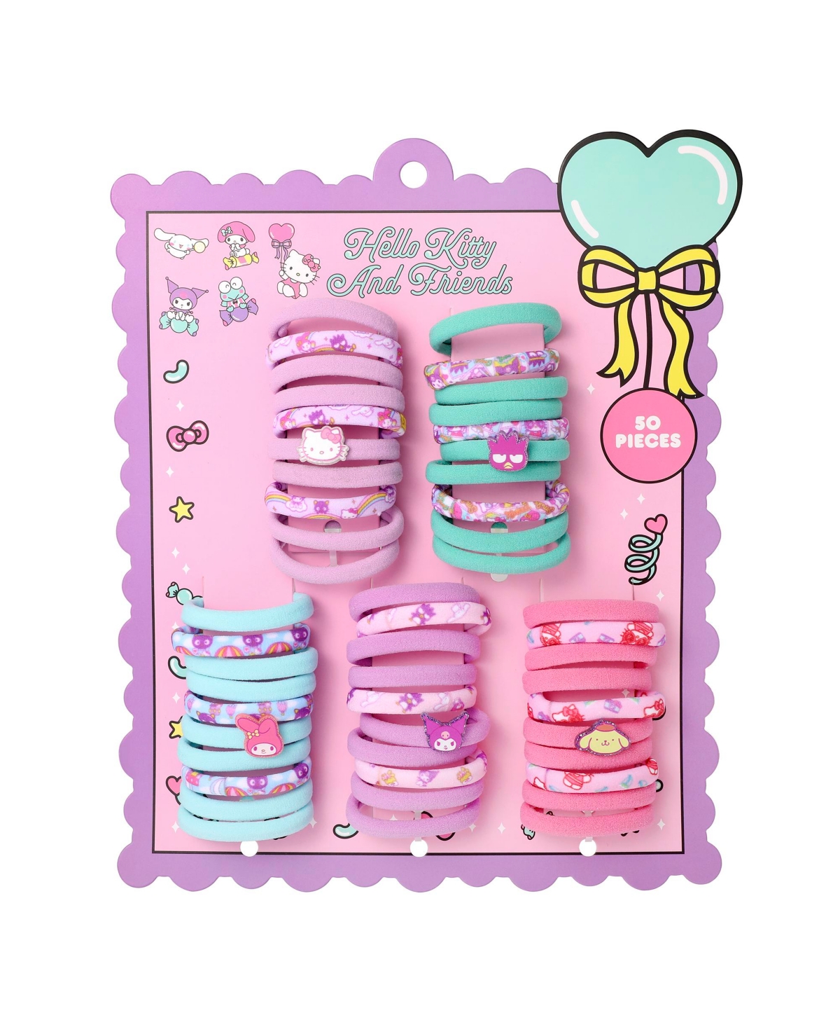 Hello Kitty and Friends Hair Ties in Bulk 50 Pieces Official License, Sanrio Hair Accessories with My Melody, Kuromi and More