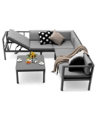 3Pieces  Patio Furniture Set Aluminum Lounge Adjust Back Recliner Sofa Table Cushion