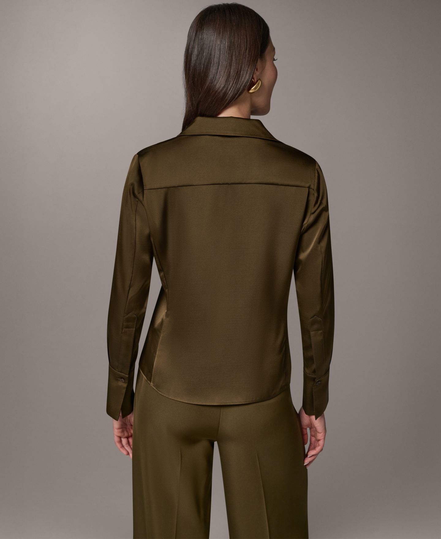 Женская блузка Donna Karan New York Petite Collared Button-Up Blouse, цвет: Оливковый — фото 5