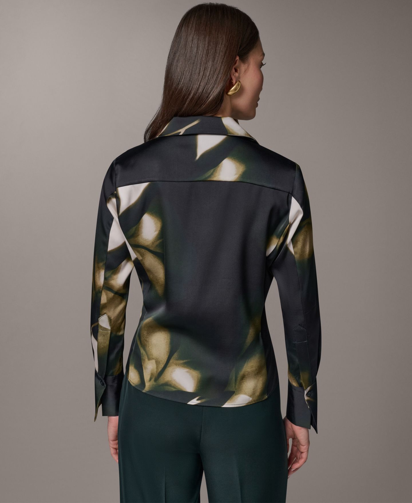 Женская блузка Donna Karan New York Petite Collared Button-Front Blouse, цвет: Оливковый — фото 5