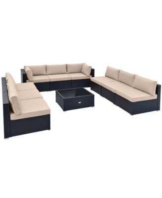 10 Pieces  Patio Rattan Furniture Set Outdoor Wicker Sofa Table Cushioned Seat