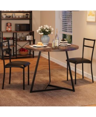 Dining Table Set for 2, Kitchen Table and Chairs for 2 with Upholstered Chairs, 3Pcs Dining Room Table Set, Round Kitchen Table Set