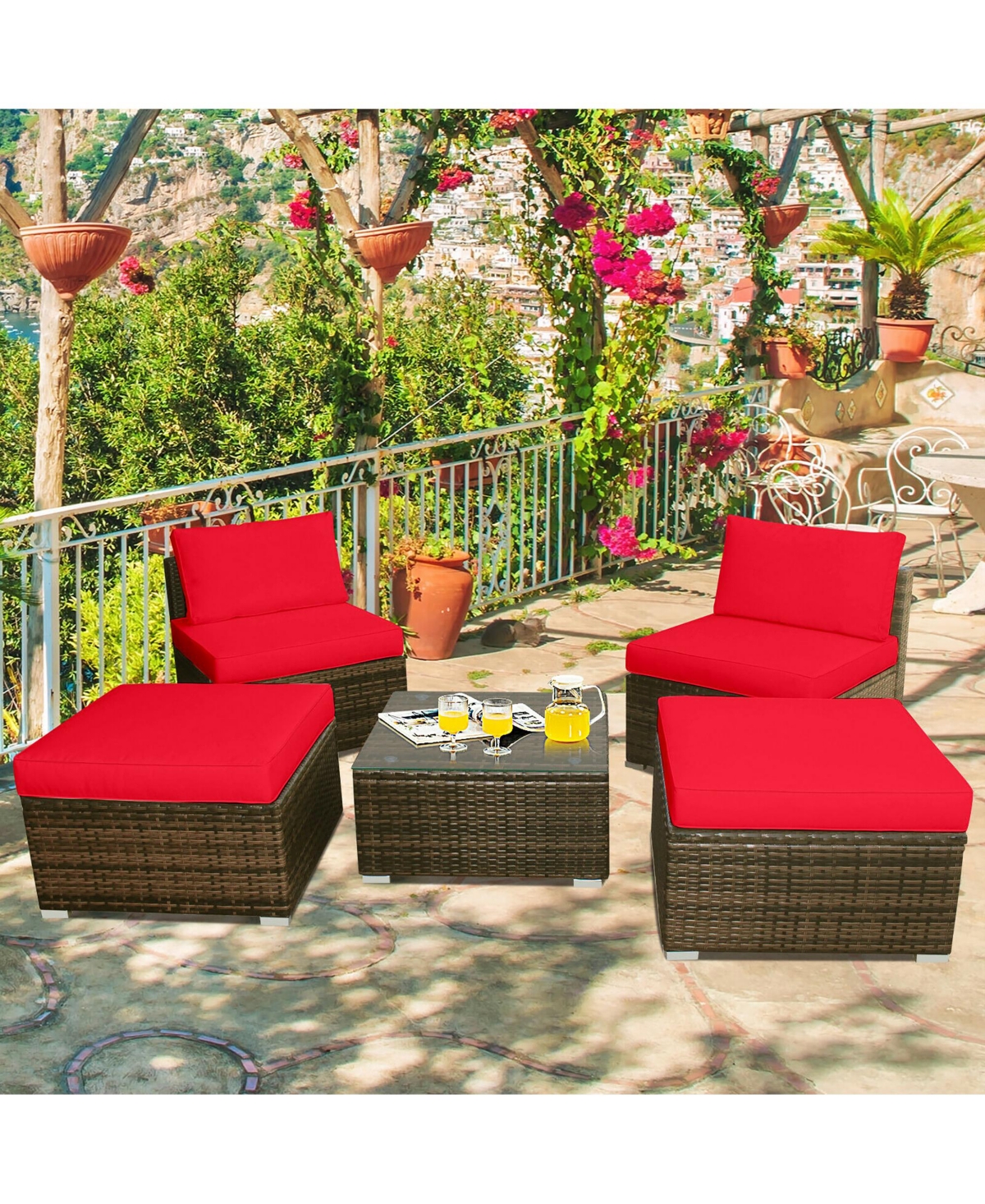 Costway 5Piece Patio Rattan Wicker Furniture Set Armless Sofa Cushioned