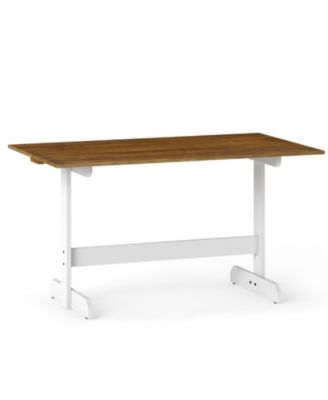Dining Room Table for 4-6 People with Rectangular Top and Wood Trestle Base