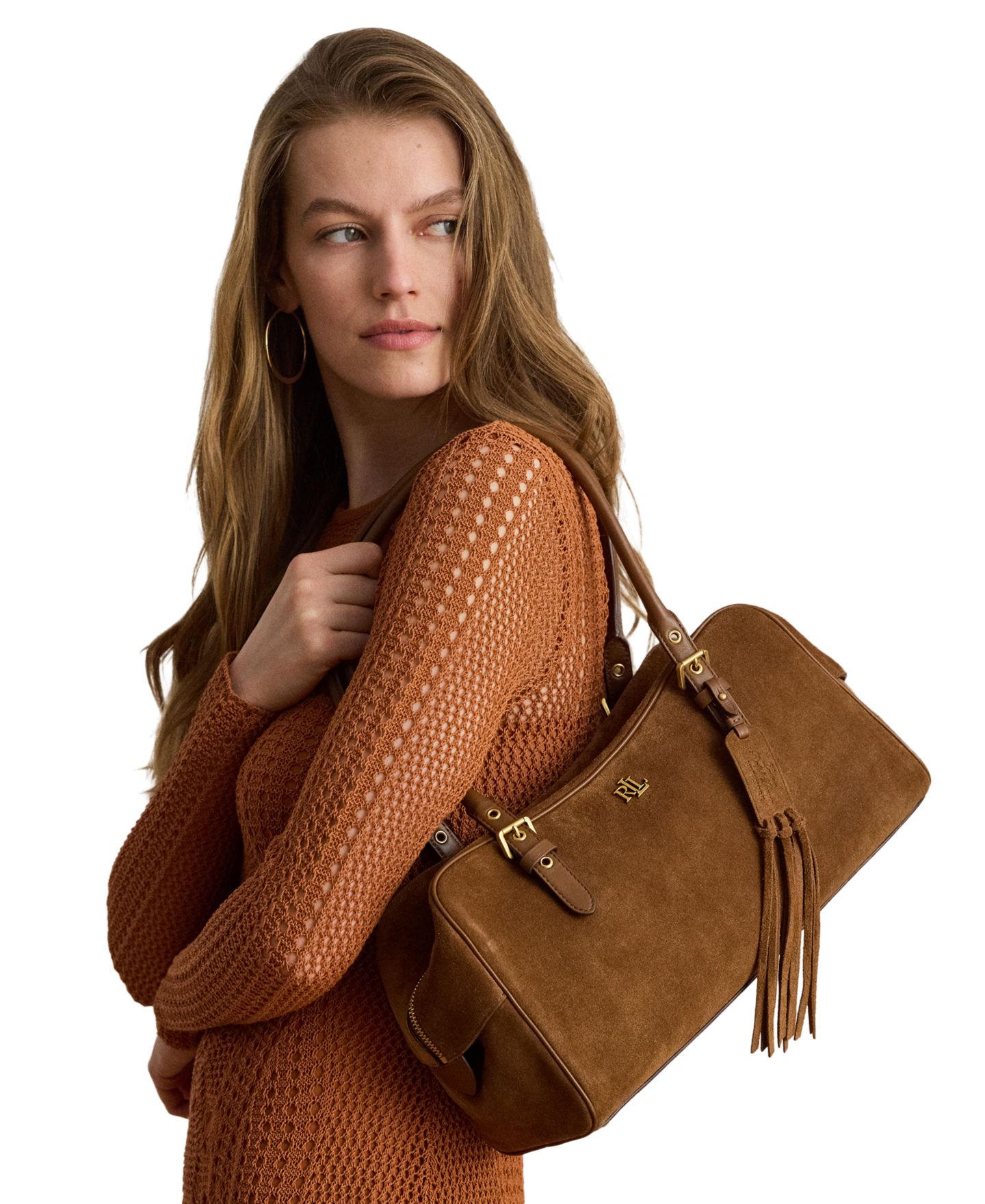 Женская сумка Lauren Ralph Lauren Marcy Suede Large Satchel, цвет: Светлый табачный — фото 2