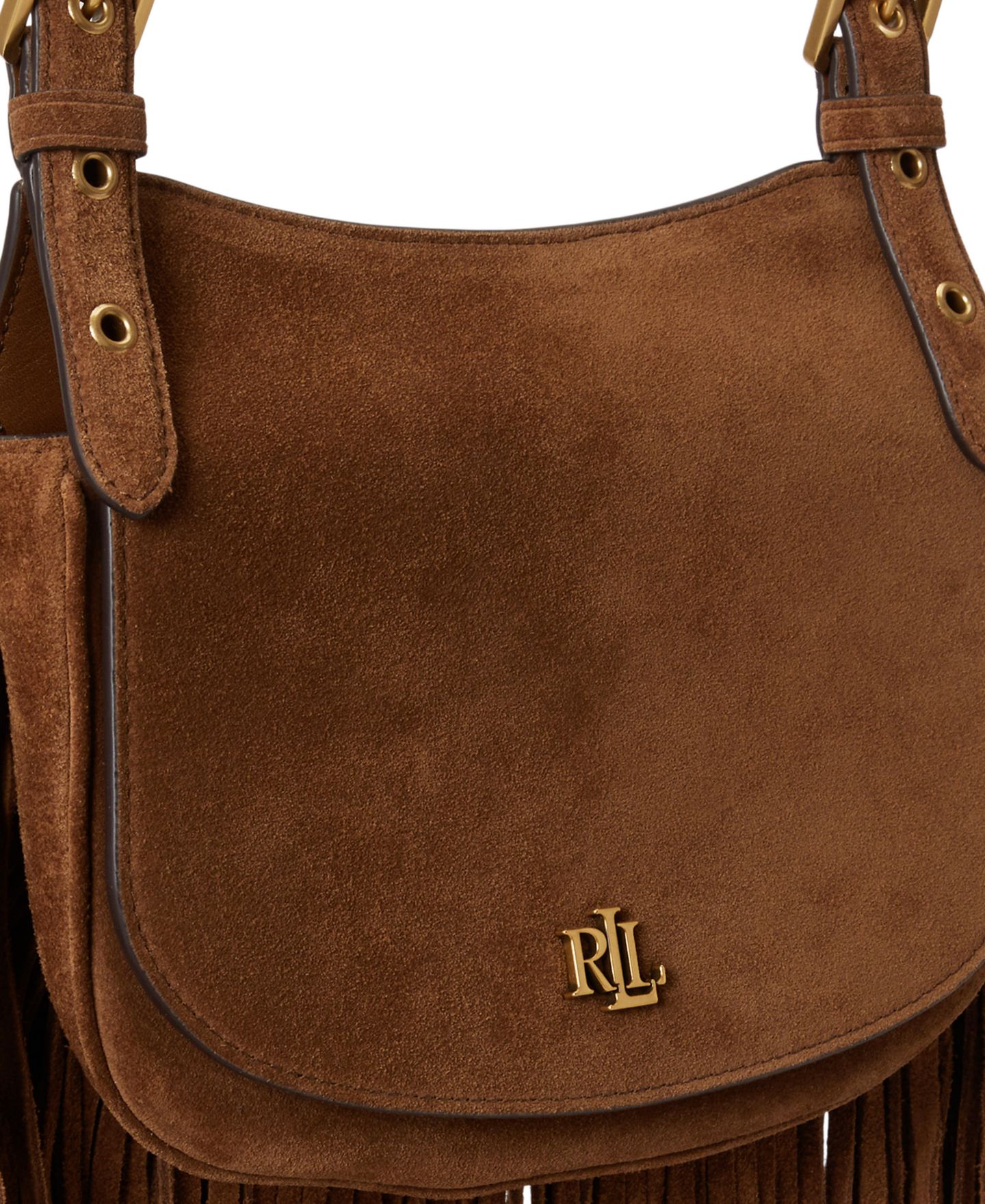 Женская сумка Lauren Ralph Lauren Suede Fringe Trim Marcy Small Crossbody Handbag, цвет: Светлый табачный — фото 8