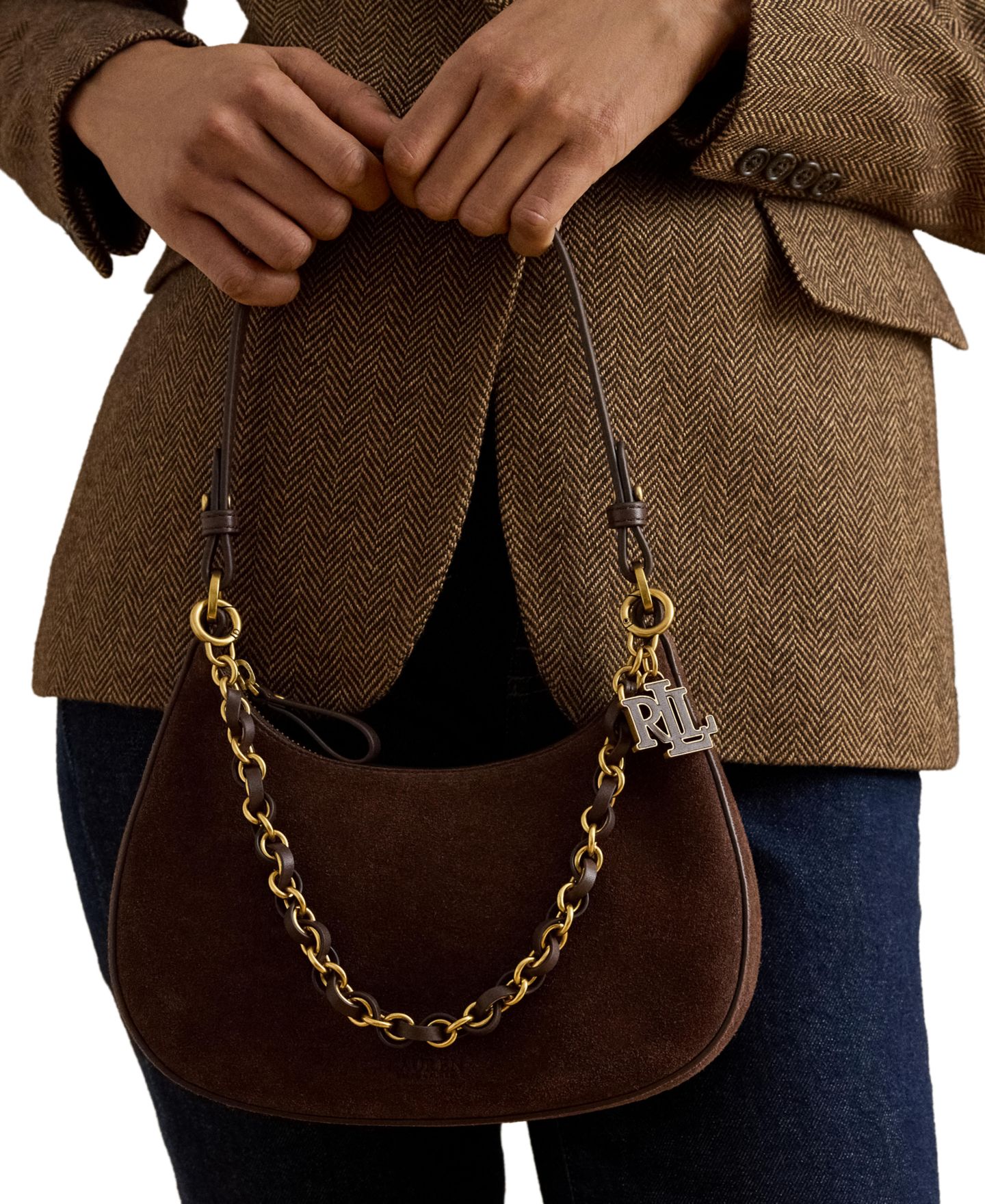 Женская сумка Lauren Ralph Lauren Marcy Suede Zipper Mini Shoulder, цвет: Каштановый коричневый — фото 2