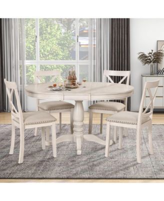 Modern Dining Table Set for 4,Round Table and 4 Kitchen Room Chairs,5 Piece Kitchen Table Set