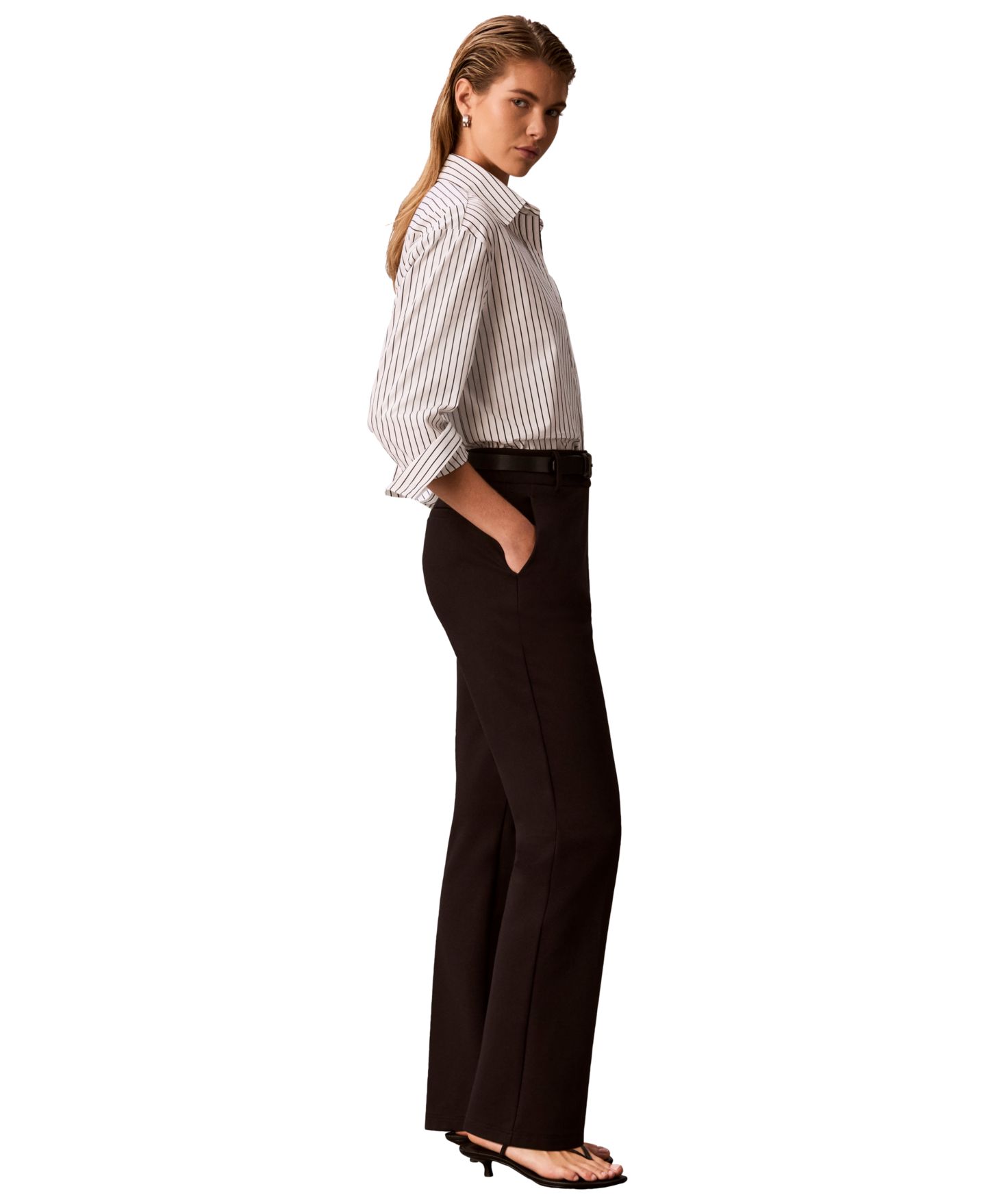 Женские брюки Calvin Klein Hi Twist Compression High-Rise Bootcut, цвет: Чёрный — фото 3