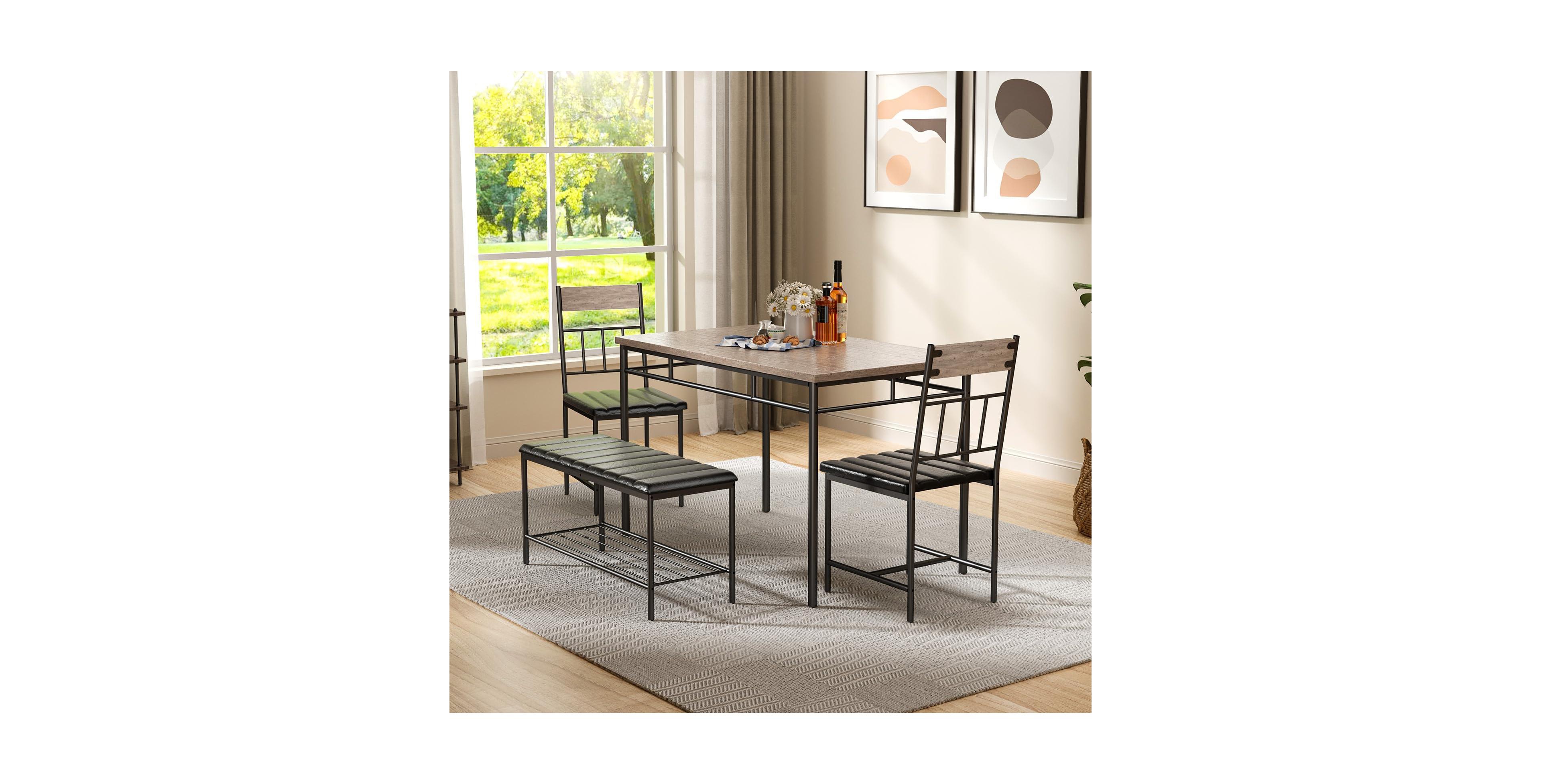 gaomon 4-Piece Kitchen Dining Table Set for 4 with 2 Upholstered Chairs and Padded Bench
