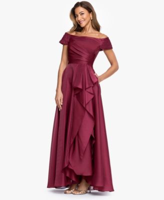 off shoulder dress macys XSCAPE Ruffled Off-The-Shoulder Gown