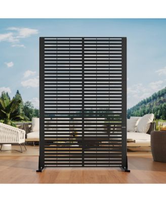 Outdoor Metal Privacy Screen, Louvered Decorative Privacy Fence, Steel Garden Partition with Hooks and Ground Anchors