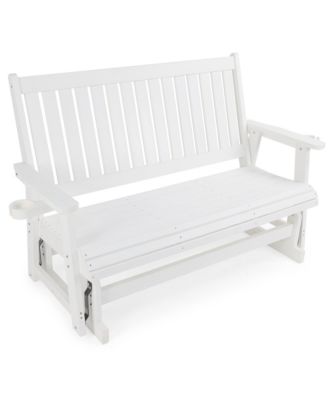 HIPS Patio Glider with Cup Holders, Durable Poly Lumber, High Back and Deep Contoured Seat, Heavy Duty 900 lb Capacity