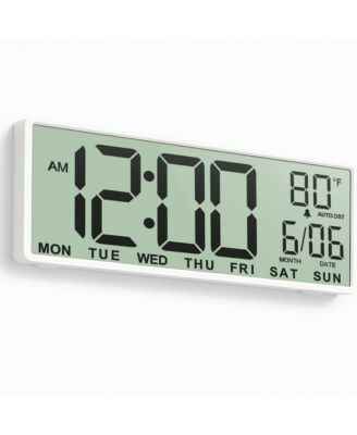 14.5 Inch Large LCD Digital Wall Clock Wireless Long Battery Life Auto DST 4 in 1 Display (Time Date Day Temperature) Perfect for Seniors