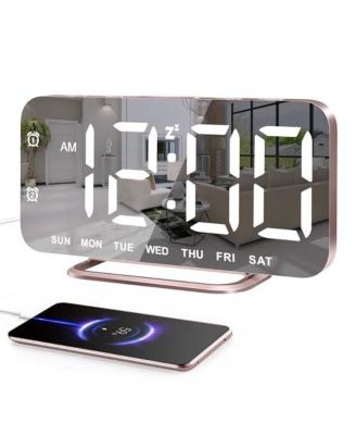 Slim Mirror Alarm Clock   HD Mirror Display Dual Alarms 4 Brightness Levels (Off Included) 2 USB Charging Ports Stylish Gift