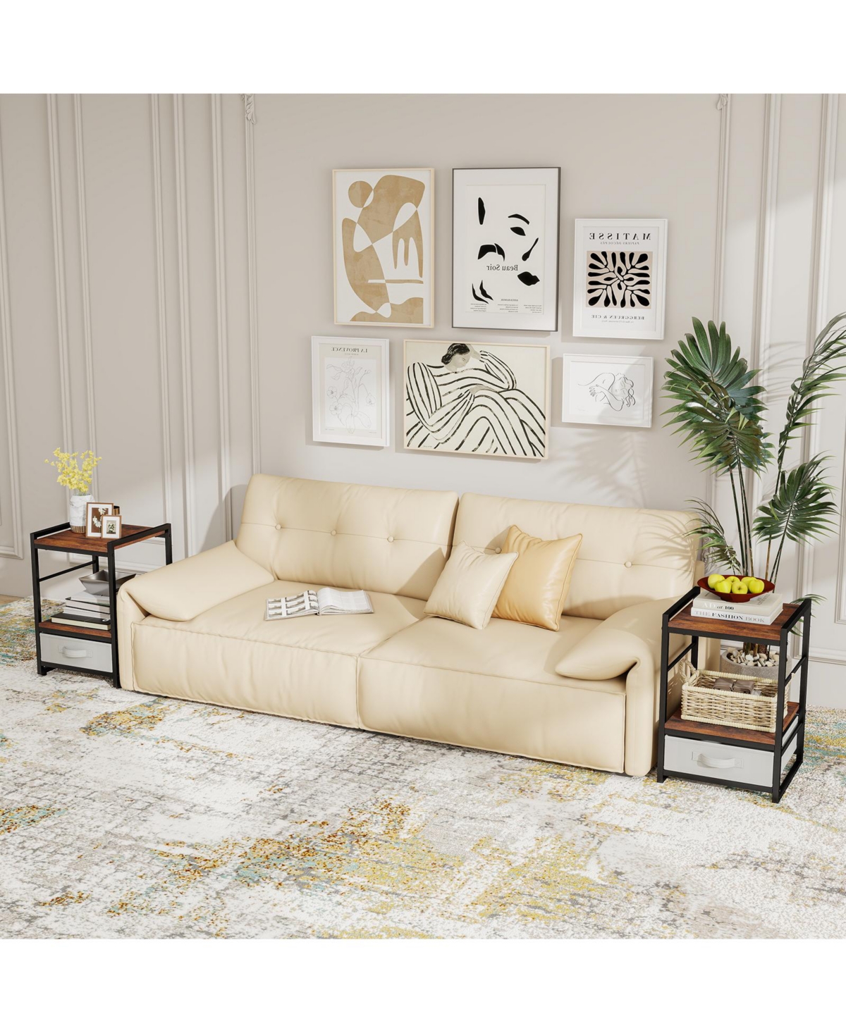 Slickblue Nightstand with Open Storage Shelf and Fabric Drawer for Bedroom