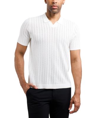 Men's Johnny Collar Textured Rib Rows Sweater Polo