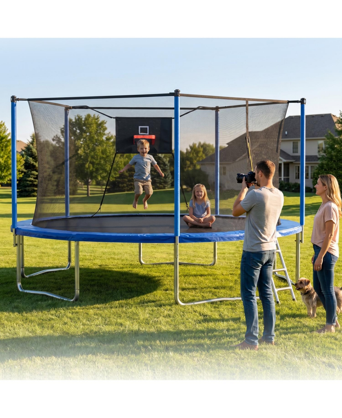 Zeny Classic Trampoline with 5 Legs and Basketball Hoop