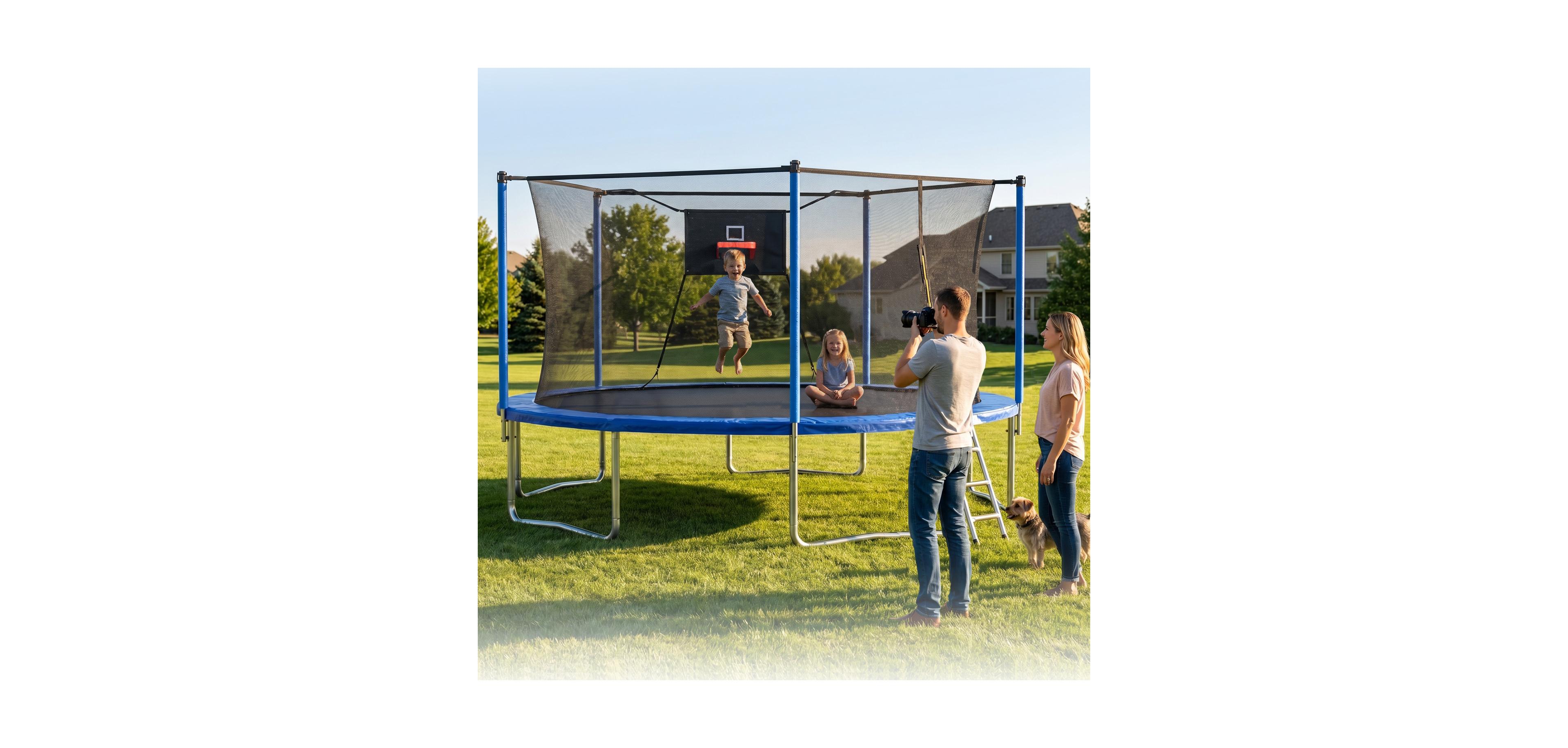 Zeny Classic Trampoline with 5 Legs and Basketball Hoop