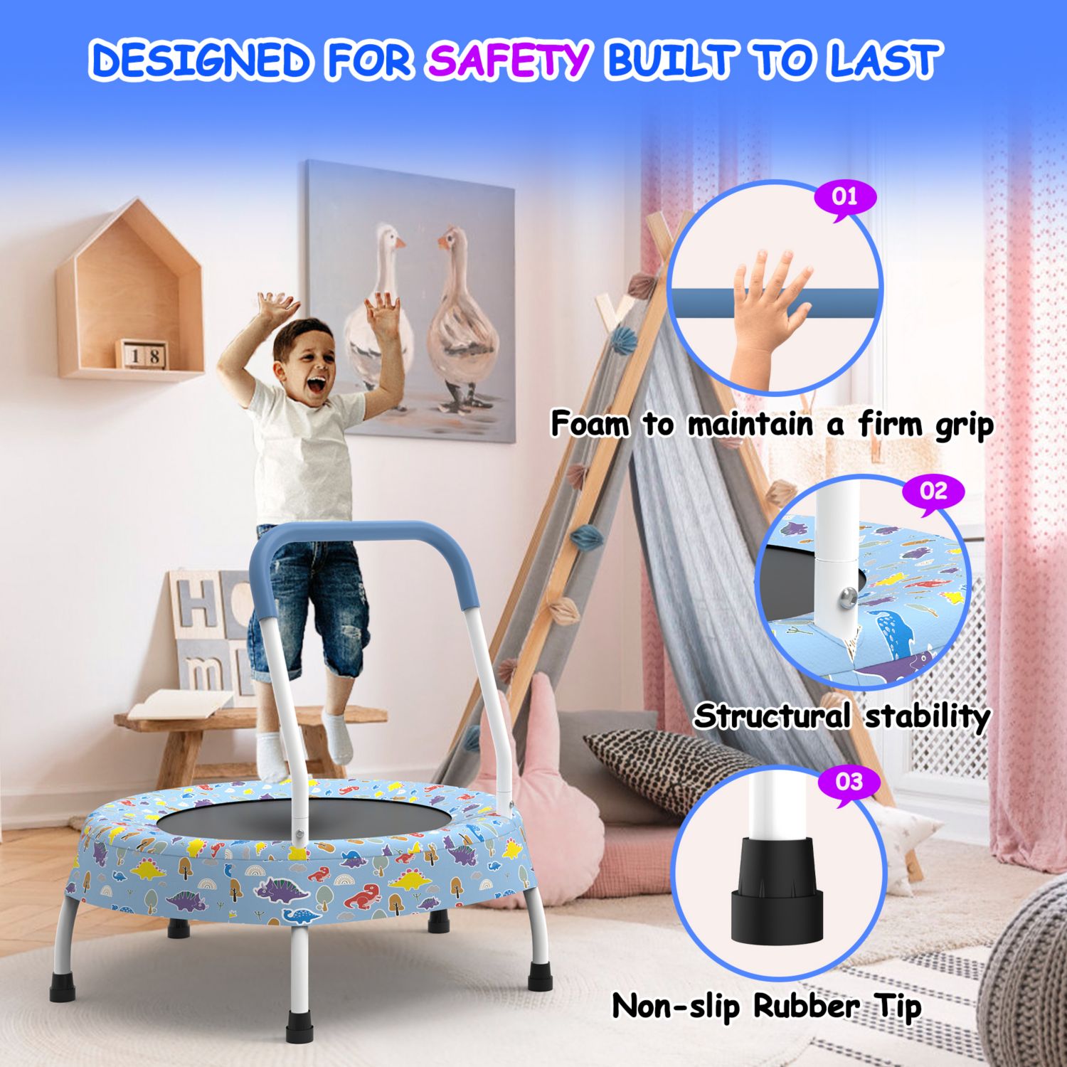 28-inch Toddler Trampoline for Kids 1 Year Plus with Handle, Baby Gifts for Boys and Girls, Indoor and Outdoor