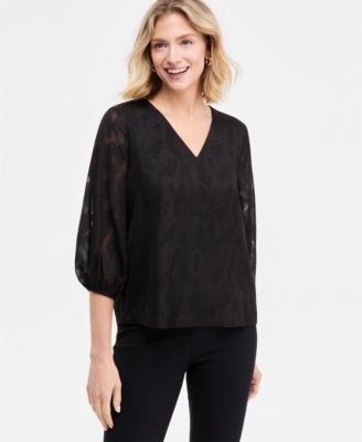 Women's 3/4-Sleeve V-Neck Paisley Blouse