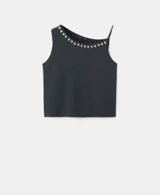 Women's Embroidered Buttons Asymmetrical Top