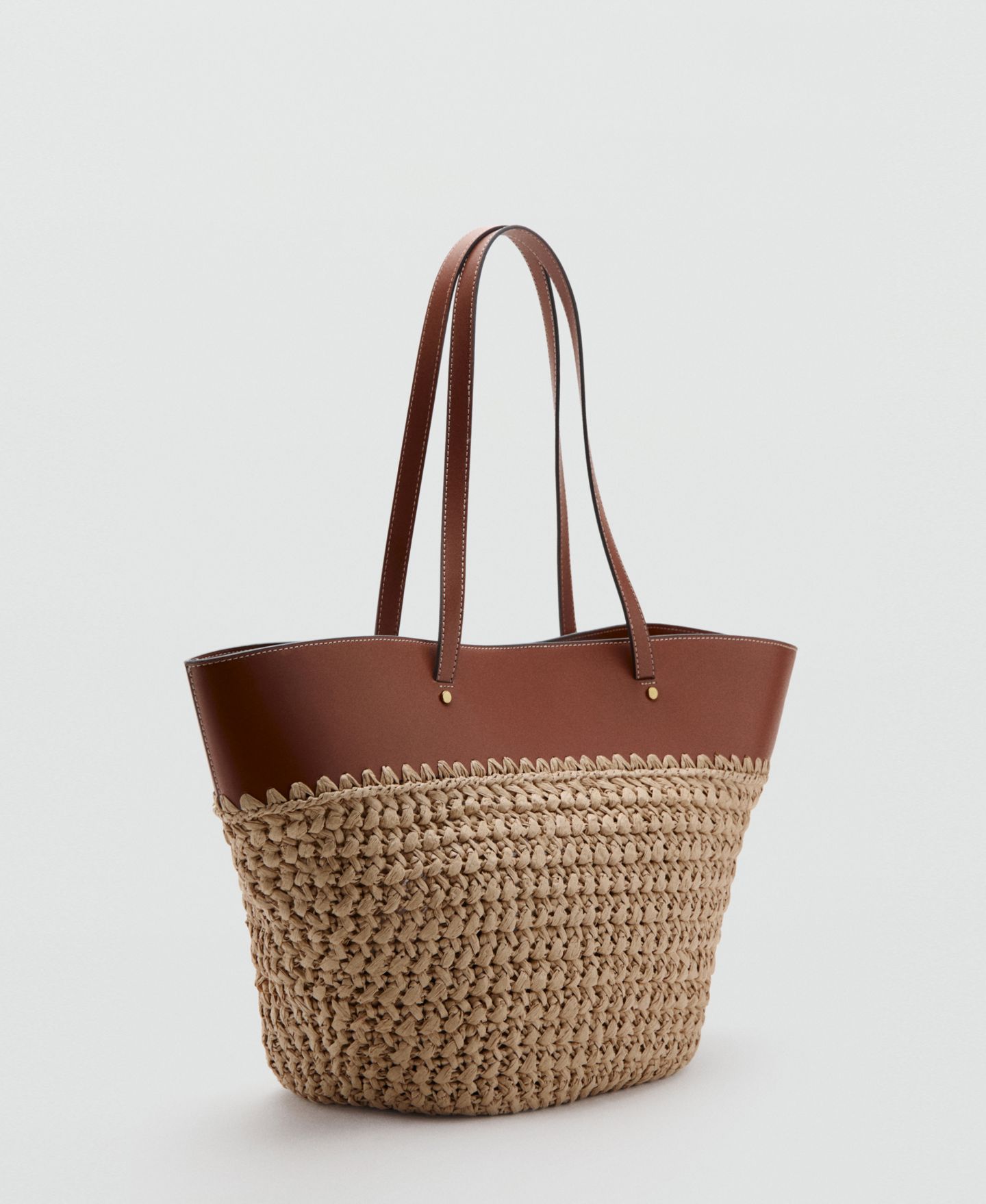 Женская сумка MANGO Large Natural Fiber Basket Handbag, цвет: Кожаный — фото 2