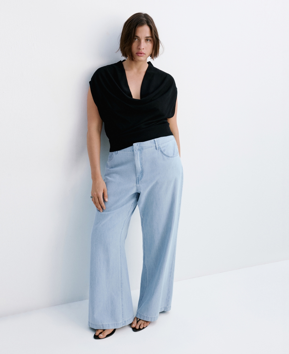 Mango Women's Wide Leg Mid-Rise Jeans